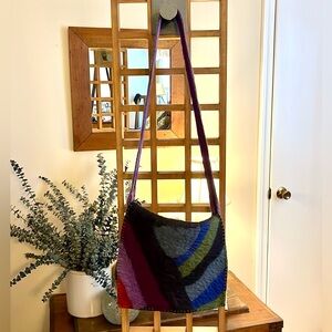 Rising Tide 100% wool shoulder bag — charcoal & purple, multicolor NWOT